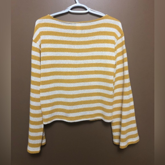 H&M Yellow / White Stripe Long Sleeve Wide Neck Lightweight Sweater - Picture 2 of 8